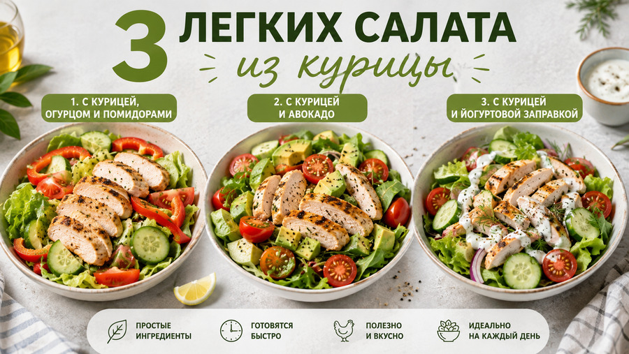 Три легких салата с курицей